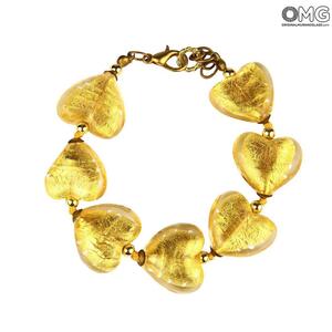 2990 ORIGINALMURANOGLASS Браслет Сердца - золото - Original Murano Glass OMG 23 см