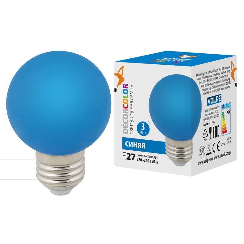 LED-G60-3W/Blue/E27/FR/С Лампа светодиодная E27 3W синяя UL-00006957 Volpe LED-G60