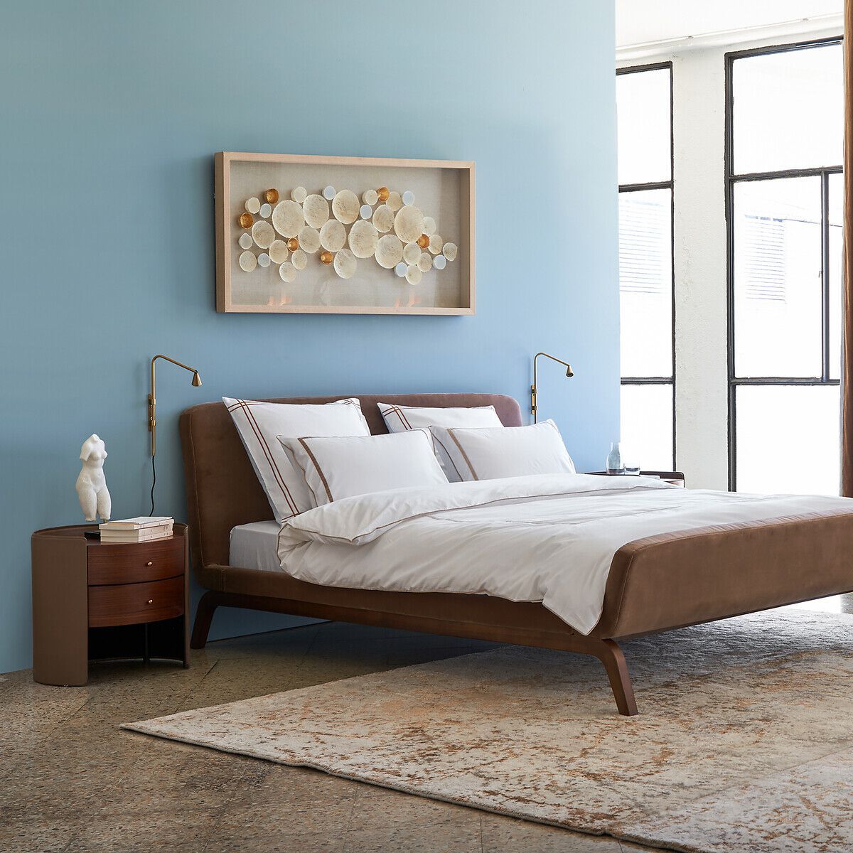 Круглая деревянная и кожаная прикроватная тумбочка с ящиками AMPM Firmo ARCH-00054368 - Вид №5