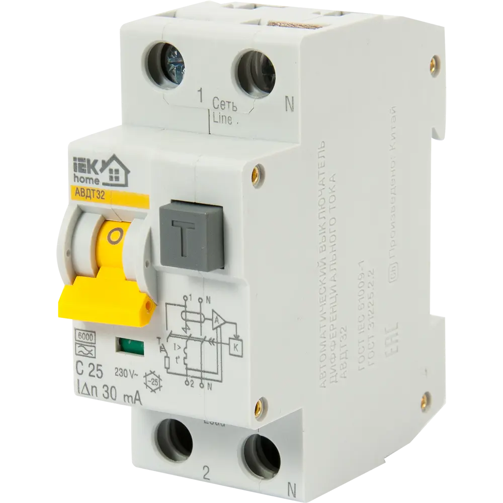 Дифференциальный автомат IEK HOME 25А для защиты от токов утечки 18072539 STLM-1104704