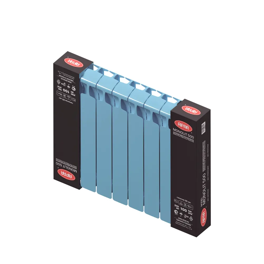 Радиатор секционный Rifar Monolit M50008RAL5024 500/100 8 секций боковое подключение биметалл голубой 82560830 STLM-2051210 - Вид №4