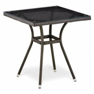 Столик кофейный со стеклянной столешницей искусственный ротанг, коричневый 70х70 см AFINA  00-3860463 Коричневый