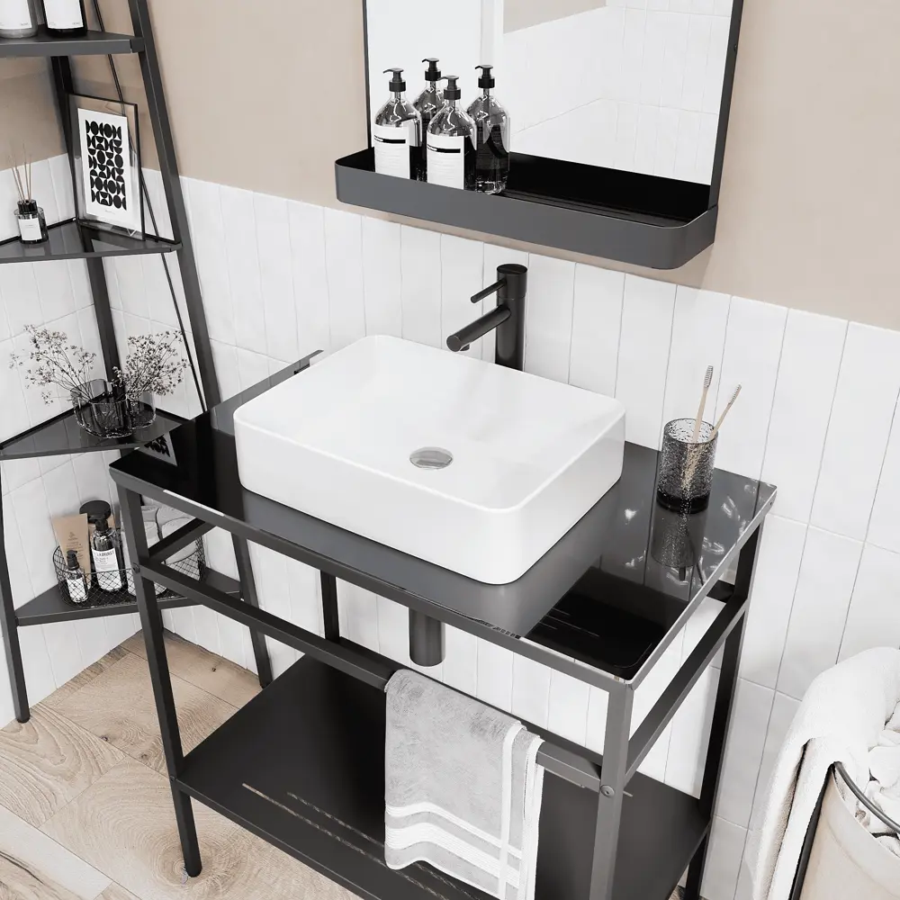 Столешница для ванной комнаты KONSENSA Бруклин 70x40 см стекло цвет черный STLM-2101095 - Вид №2