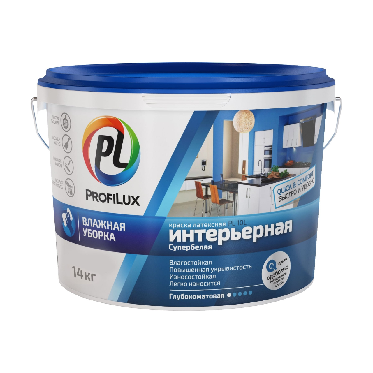 90190626 Краска для стен и потолков латексная Profilux ВД PL- 10L глубокоматовая супербелая 14 кг STLM-0126775 DUFA