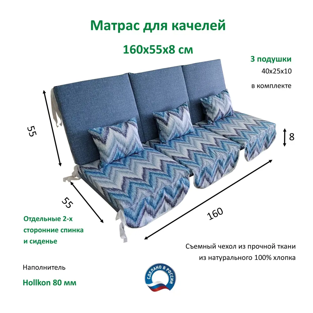 Матрас для садовых качелей Everena Outdoor segment blue zigzak 160x55 см синий