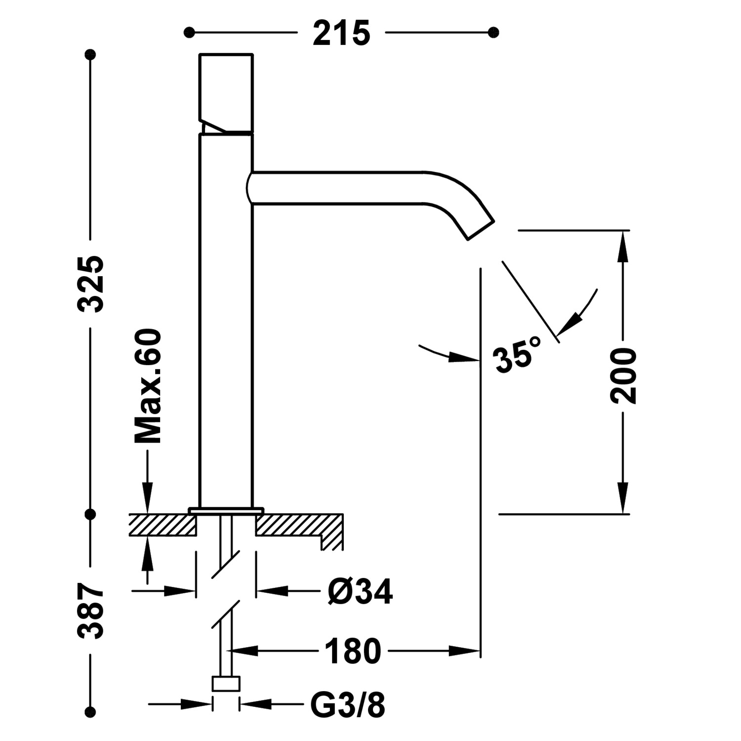 Смеситель для раковины STUDY High с одной ручкой-26130701KMB TRES  - Вид №1