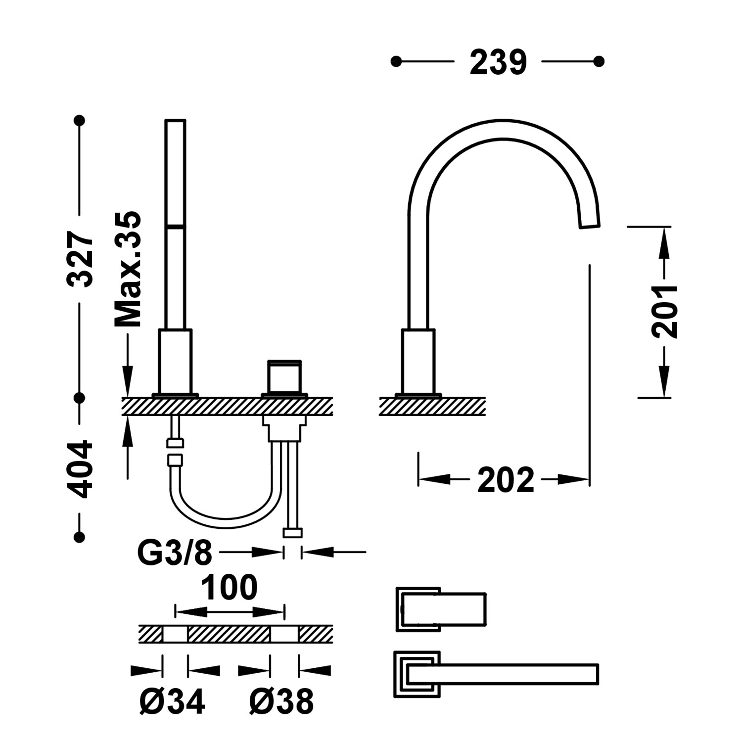 Кран для умывальника CUADRO с одной ручкой-00610503OM TRES  - Вид №1
