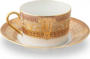 10585609 Haviland Чашка чайная с блюдцем 200мл "Салон Мюрат" (вишневый, золотой декор) Фарфор, Керамика
