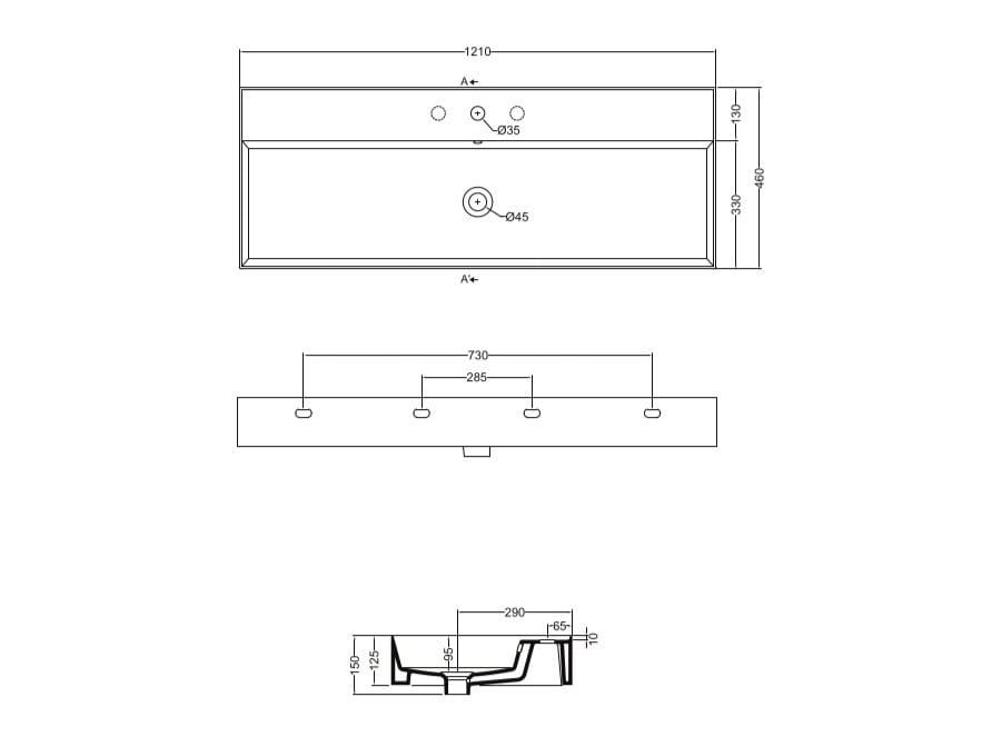 Прямоугольная керамическая подвесная раковина с ящиками COLAVENE Квадратная ARCH-00133382 - Вид №3