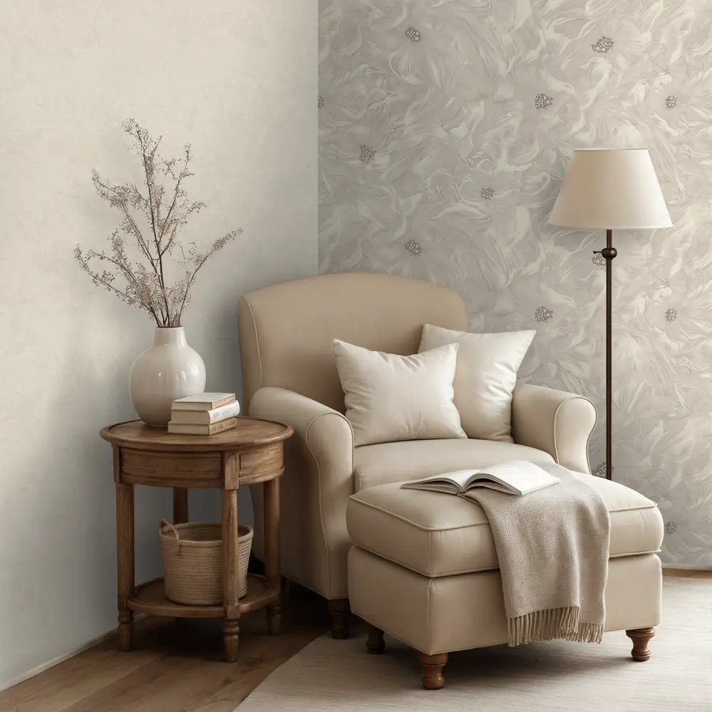 Флизелиновые обои Euro Decor Mia с цветочным узором, бежевые 1.06 м 89423752 STLM-1563511 - Вид №4