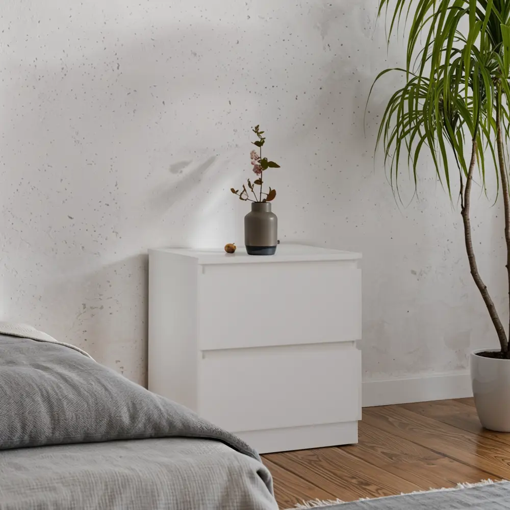 Тумба прикроватная 2 ящика 49x53.8x38.2 см ЛДСП цвет белый шагрень Santreyd STLM-2082622