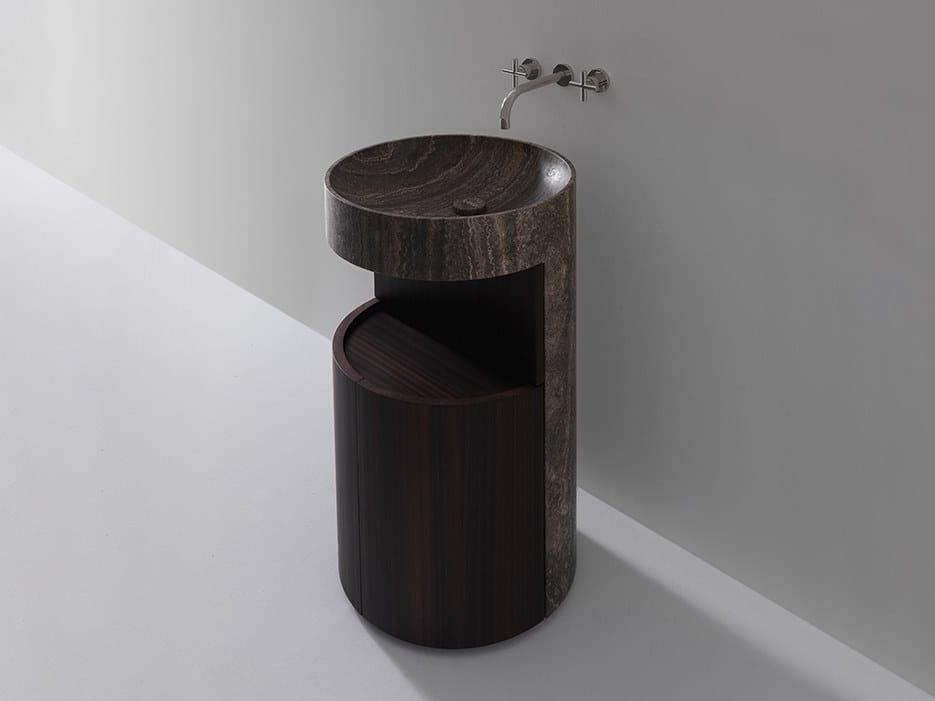 Мраморная и деревянная круглая отдельно стоящая раковина Kreoo Hug ARCH-00048874