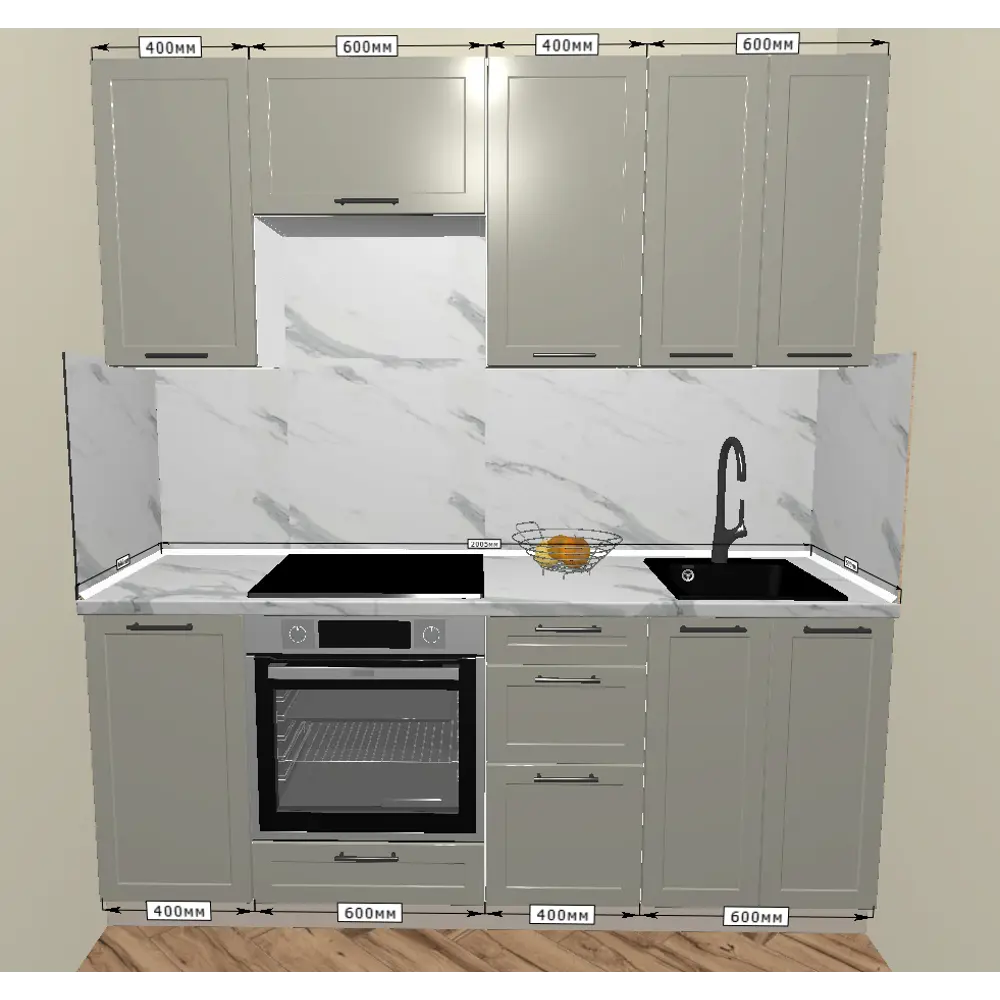 Кухонный гарнитур 200x60 см Ньюпорт ВУШ цвет топо KONSENSA STLM-2199732 - Вид №1