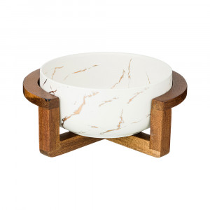 412-143 Посуда фарфоровая Салатник на деревянной подставке коллекция золотой мрамор Lefard