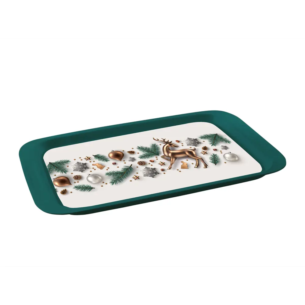 Поднос прямоугольный 43x26.8 мм "Новогодний олень" полипропилен цвет зелено-белый Santreyd STLM-2049632