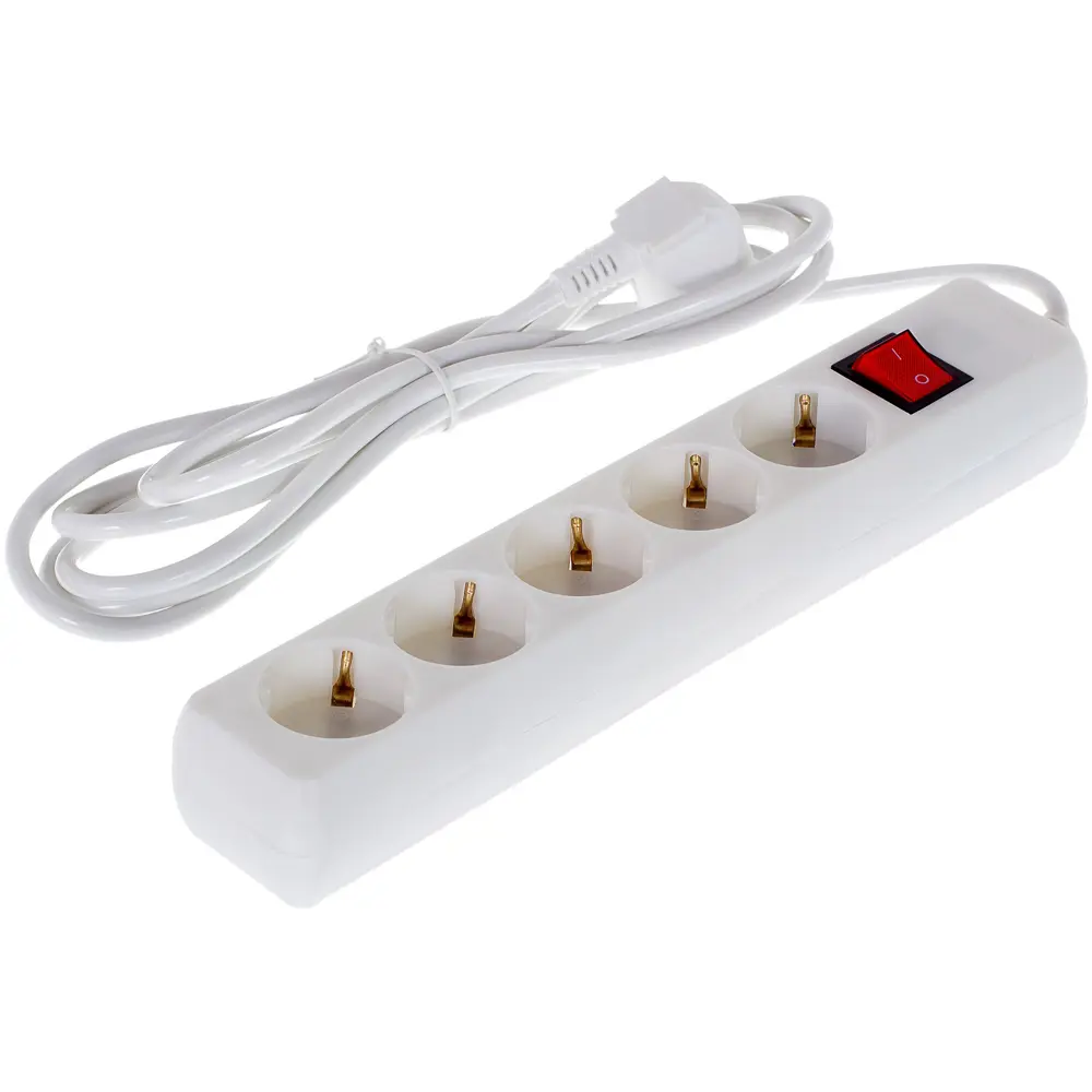 Удлинитель с заземлением 5 розеток 3 м 3500 Вт выключатель цвет белый SKYBEAM STLM-2172995