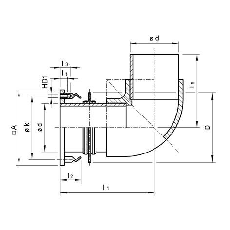 SANIT 122447020020 Стенка втулка PVC-U оцинкованный с 90 ° изгибом, одной боковой фланец, втулка сталь дюбель  - Вид №1