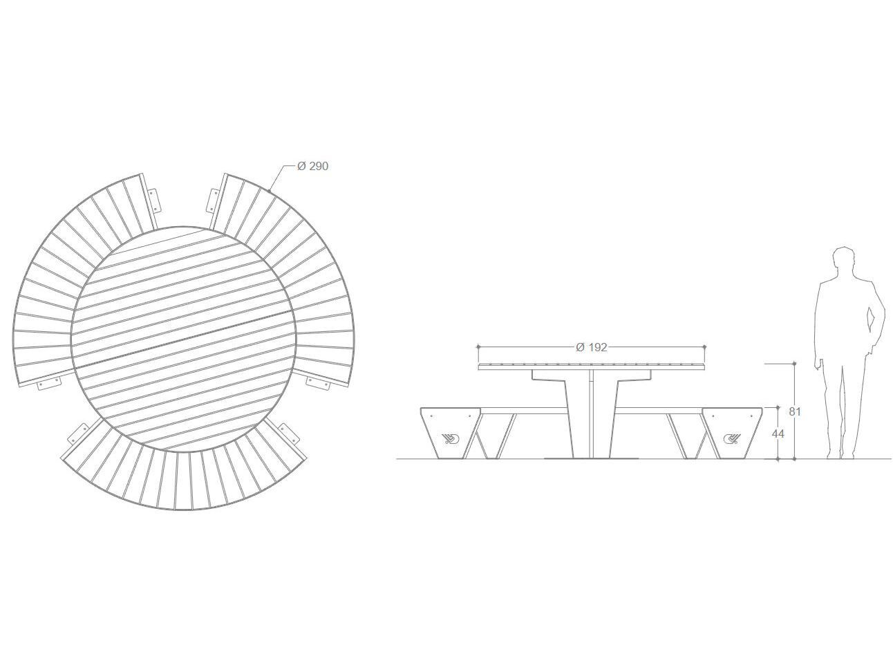 Стол для пикника с деревянными досками Okumè DIMCAR круглый ARCH-00144961 - Вид №2