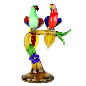 3877 ORIGINALMURANOGLASS Скульптура Попугайчики на ветке - муранское стекло OMG 42 см