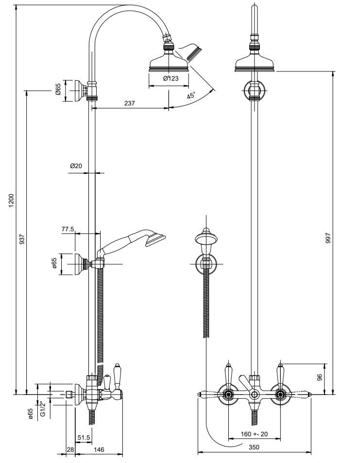 Настенная душевая колонна с ручным душем Zazzeri ARCH-00090121 - Вид №1