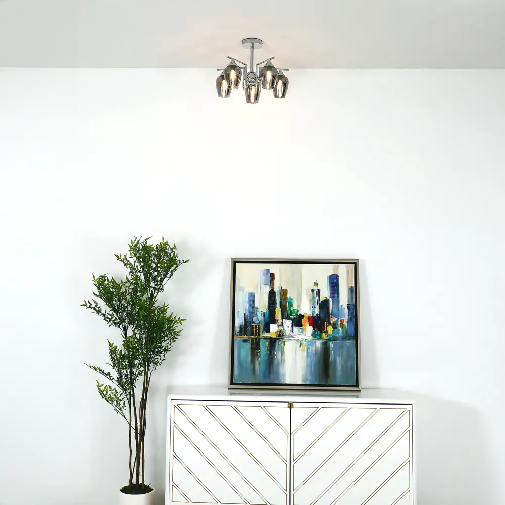 Люстра на штанге Libre 5 ламп 20 м² цвет хром SCHAFFNER STLM-2016170 - Вид №10