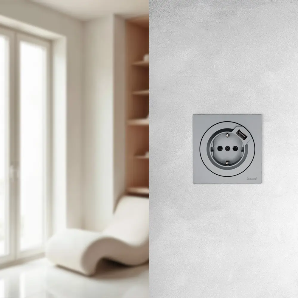 Розетка USB встраиваемая Lezard Osen с заземлением цвет серый STLM-2151915 - Вид №5