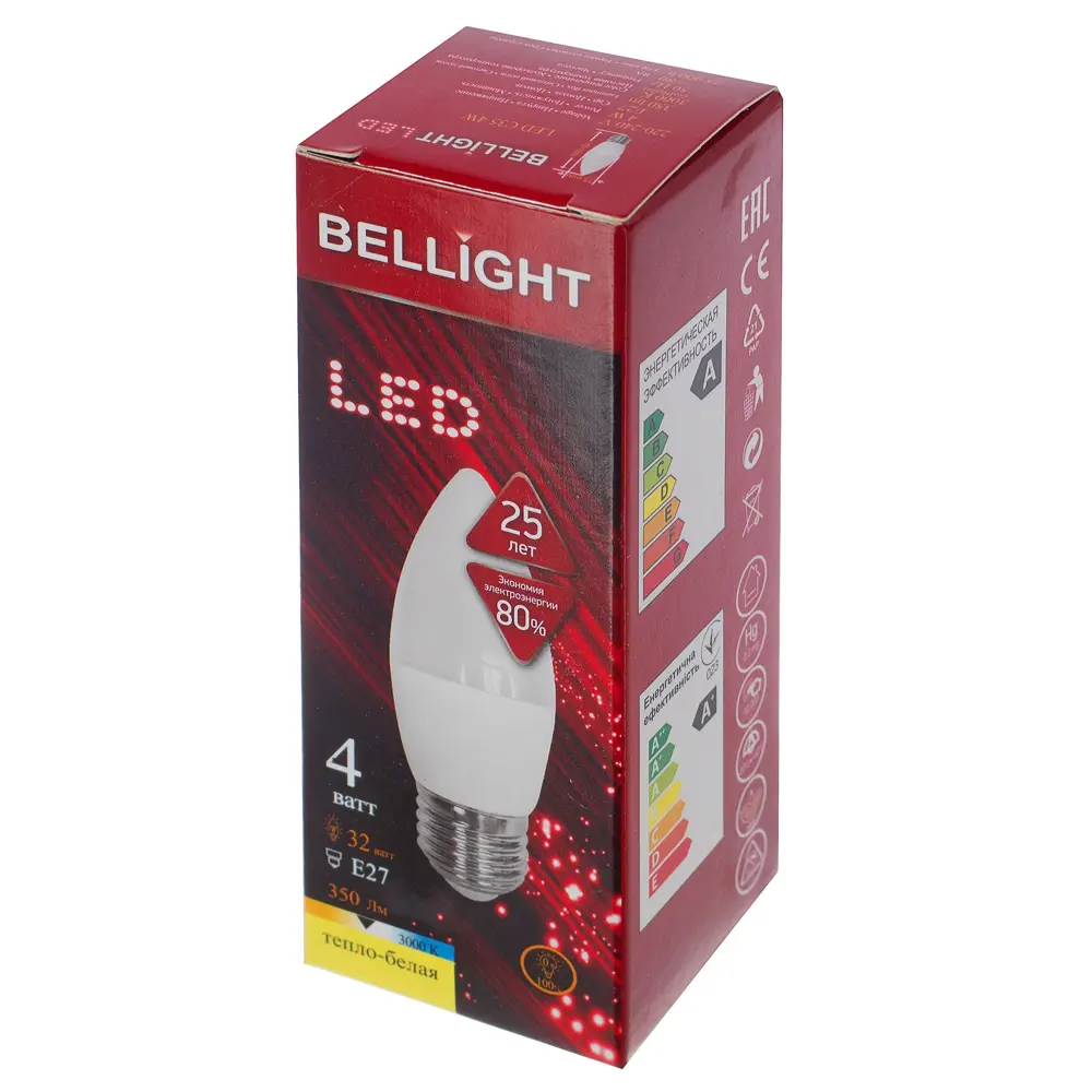 Лампа светодиодная Bellight «Свеча», E27, 4 Вт, 350 Лм, свет тёплый белый STLM-2201619 - Вид №1