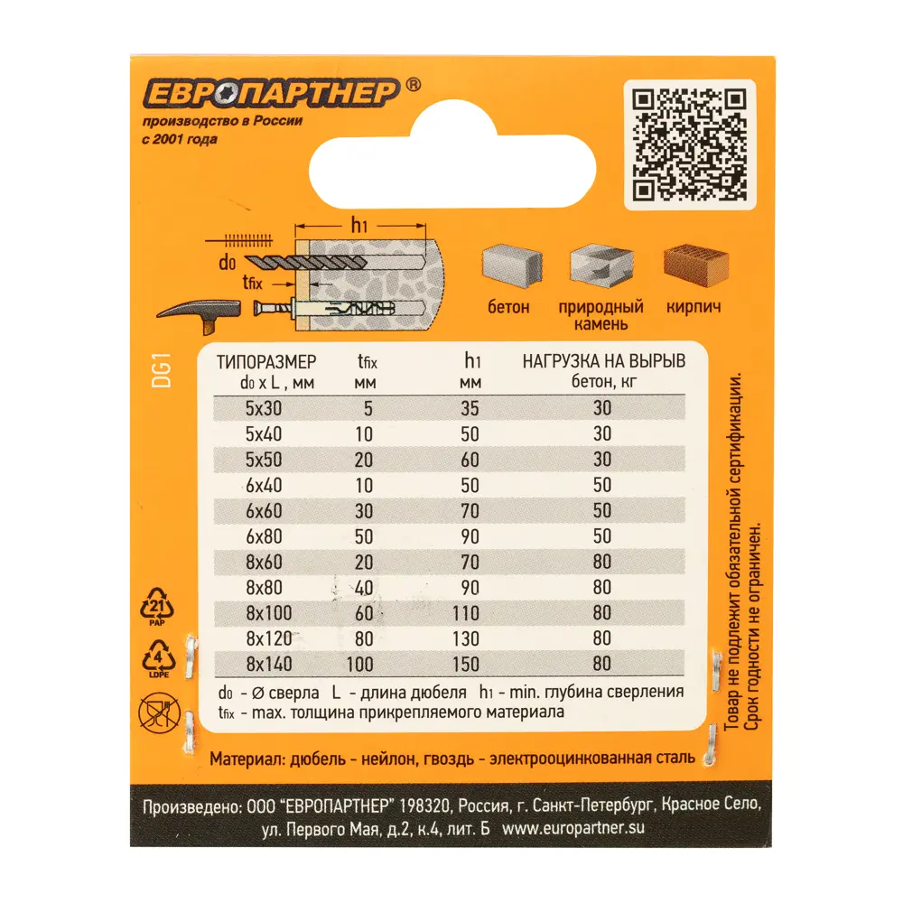 Дюбель-гвоздь Европартнер с цилиндрической манжетой 8×80 мм для бетона и кирпича 89383267 STLM-1425897 - Вид №7