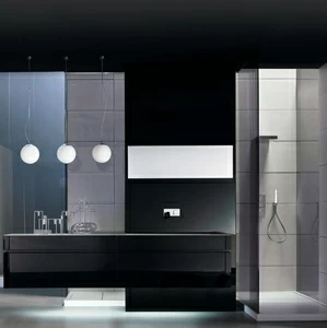 Комбинация ванной комнаты KU 57 в отделке Next 90 Corian / L68 Nero lucido MILLDUE KUBIK