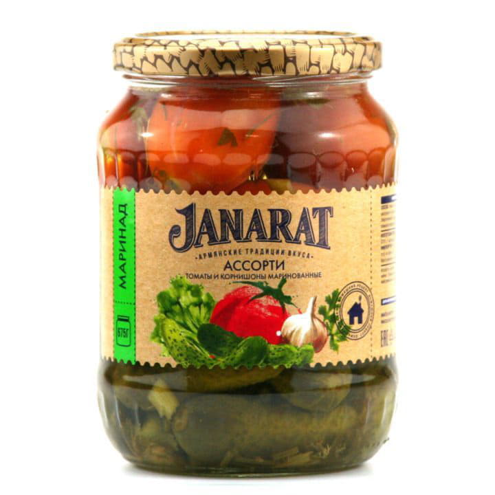 Ассорти томаты и корнишоны маринованные Janarat 675 г Santreyd 9688 - Вид №1