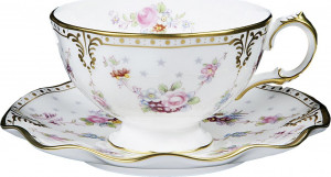 58608 Royal Crown Derby Чашка чайная с блюдцем Royal Crown Derby "Роял Антуанетта" Фарфор костяной