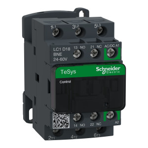 LC1D18BNE КОНТАКТОР D 3P AC3 440В 18A, КАТУШКА УПР. 24-60В AC/DC, ЗАЖИМ ПОД ВИНТ Schneider Electric TeSys