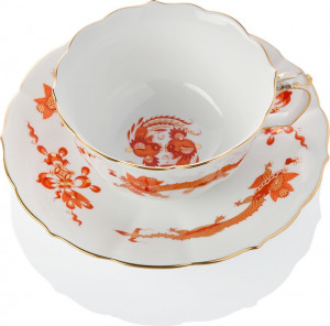 88152 Meissen Чашка чайная с блюдцем 200мл "Красный Дракон" (золотой кант) Фарфор