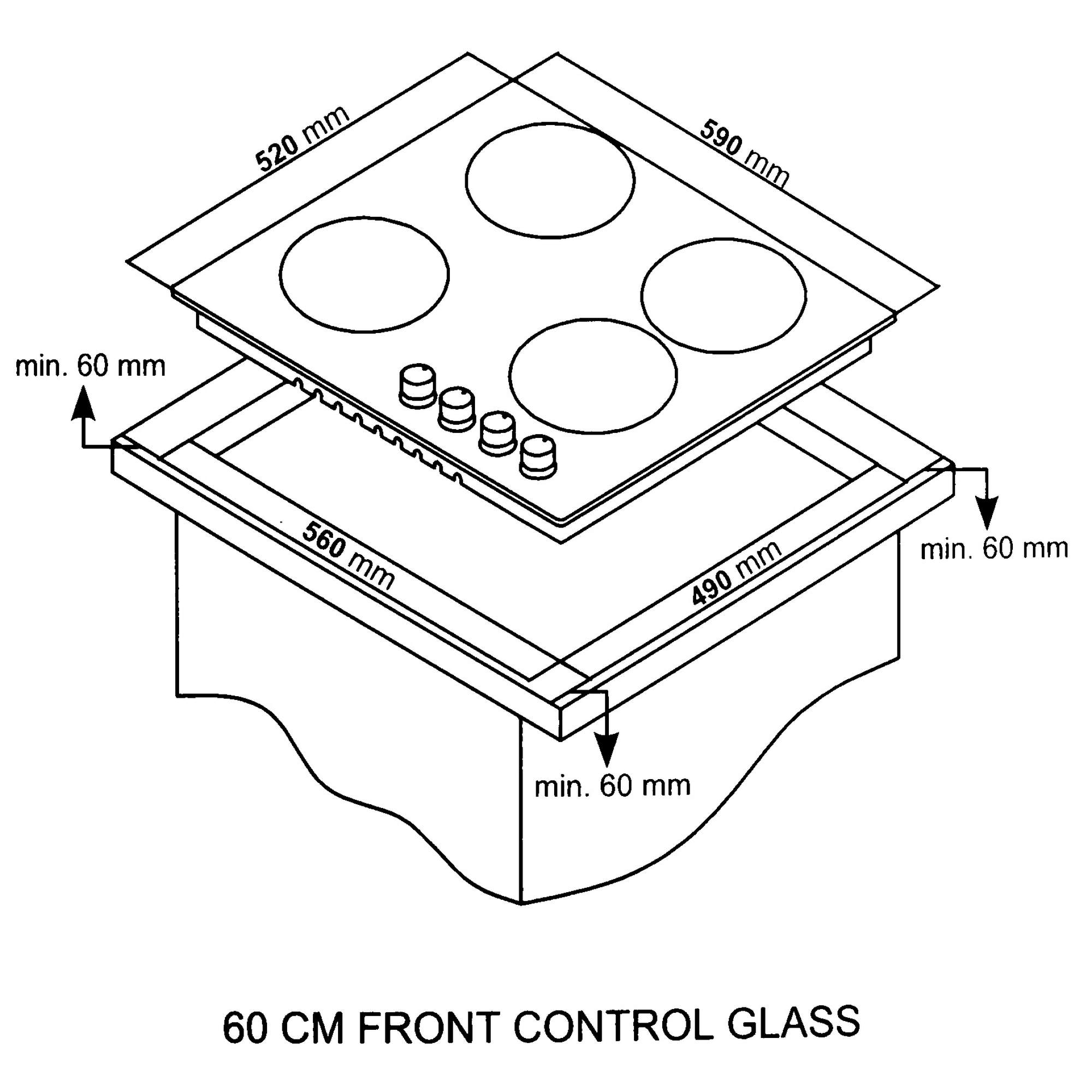 9284831 Газовая варочная поверхность CARINO CH60N40B570 STDN-0105883 - Вид №6