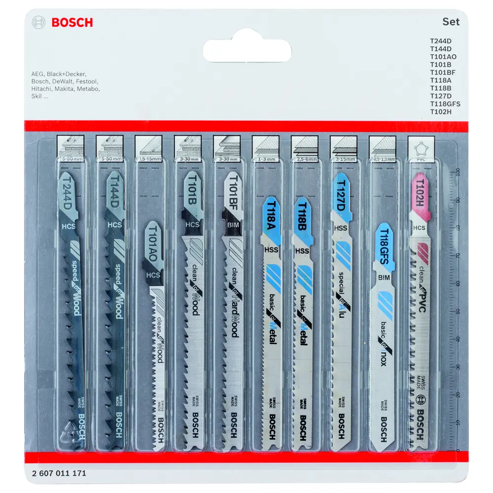 Набор пилок для лобзика Bosch All In One, 10 шт BOSCH PROFESSIONAL STLM-2173481