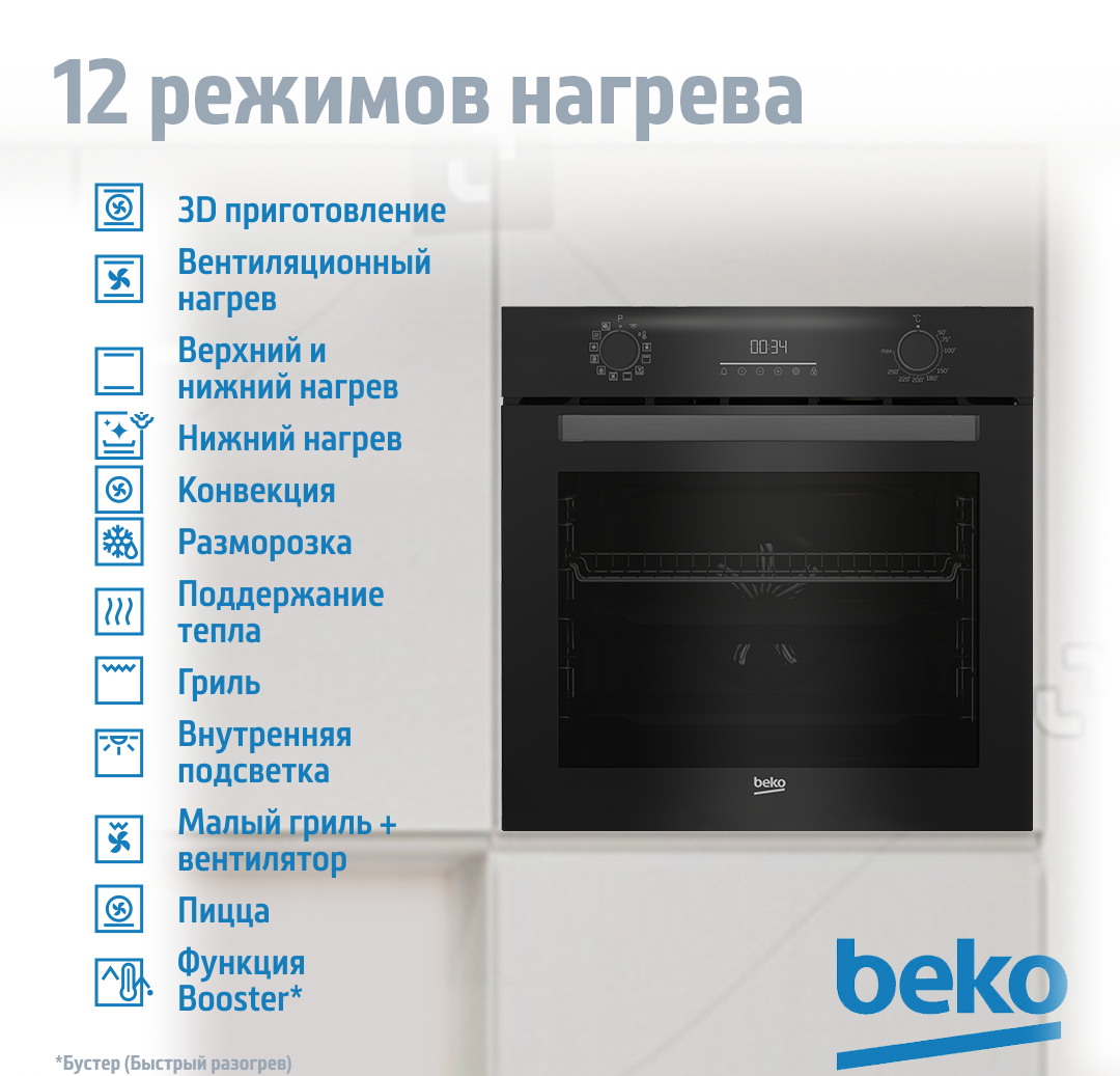 9116859 Электрический духовой шкаф Beko BBIM16300SG черный STDN-0116128 - Вид №10