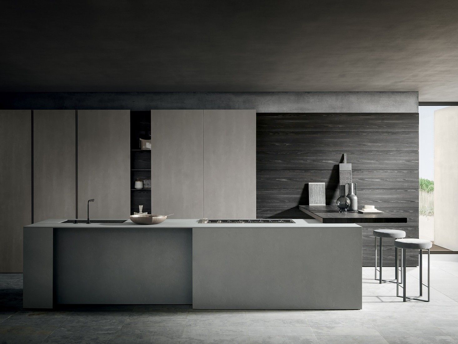 Выдвижная кухня с полуостровом в milltech MODULNOVA MH6 ARCH-00063072