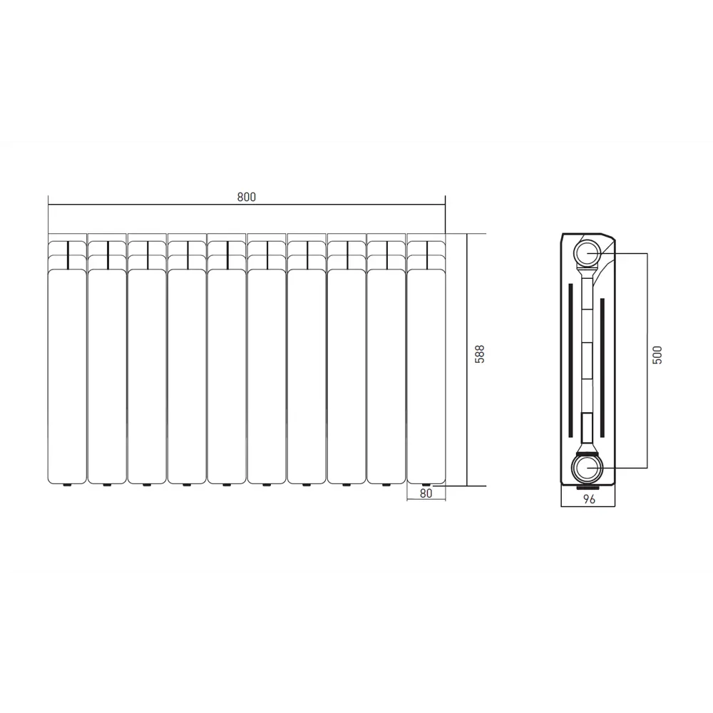 Радиатор секционный Equation Aluminium 500/96 10 секций боковое подключение алюминий белый STLM-2094758 - Вид №7