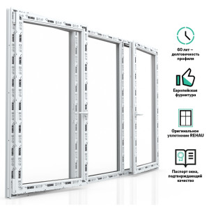Пластиковое окно ПВХ Grazio 13587861001 трехстворчатая левое/правое двухкамерный стеклопакет 1440х1750мм цвет белый REHAU