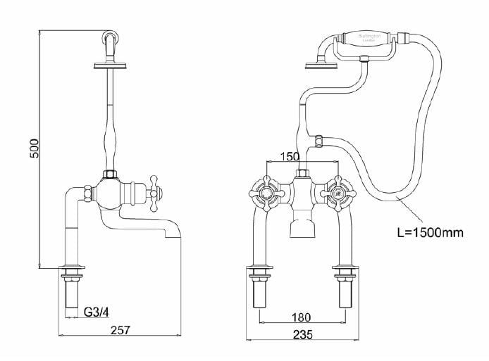 Набор термостатических ванн с ручным душем с отдельными розетками Burlington TAY ARCH-00041519 - Вид №3