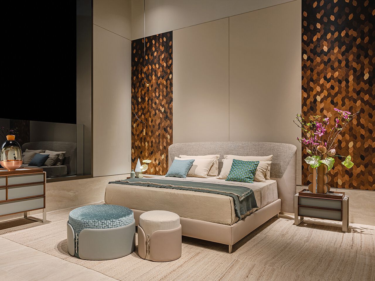 Двуспальная кровать из кожи и ткани с мягким изголовьем Turri Joel ARCH-00047071 - Вид №4