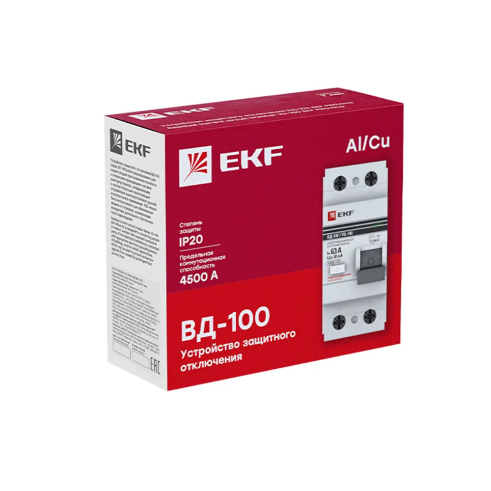 УЗО EKF ВД-100 2P 16 А 30 мА 4.5 кА АС elcb-2-16-30-em-pro STLM-2174261 - Вид №3