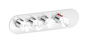 EUA322OSNMR_1 Комплект наружных частей термостата на 3 потребителей - горизонтальная овальная панель с ручками Marmo IB Aqua - 3 потребителя