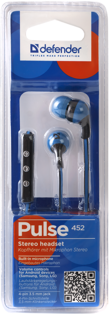 63452 гарнитура для смартфонов pulse 452 синий, для android, вставки Defender Santreyd  - Вид №2