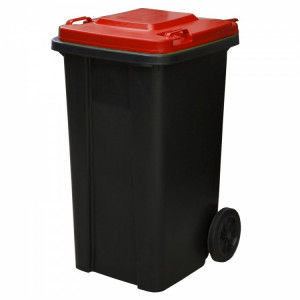 LG4684 AROTERRA Мусорный контейнер 120 л. пластиковый для раздельного сбора мусора на колесах с крышкой и ручкой 120 л. Черный, крышка красная