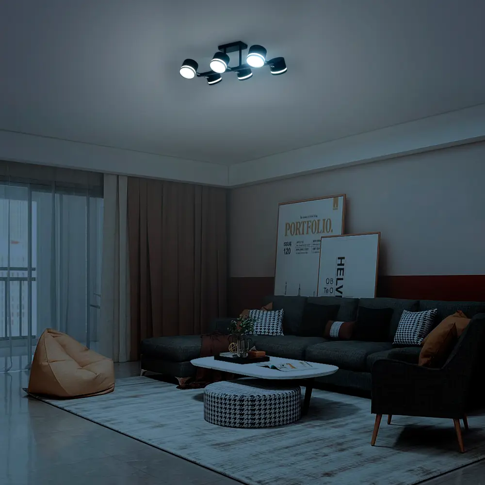 Люстра на штанге Talco 6 ламп 15 м² цвет черный SCHAFFNER STLM-2056820 - Вид №10