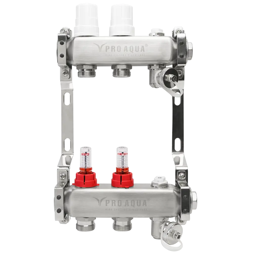 Коллекторная группа с расходомерами Pro Aqua 1"x3/4" 2 выхода нержавеющая сталь STLM-2009177