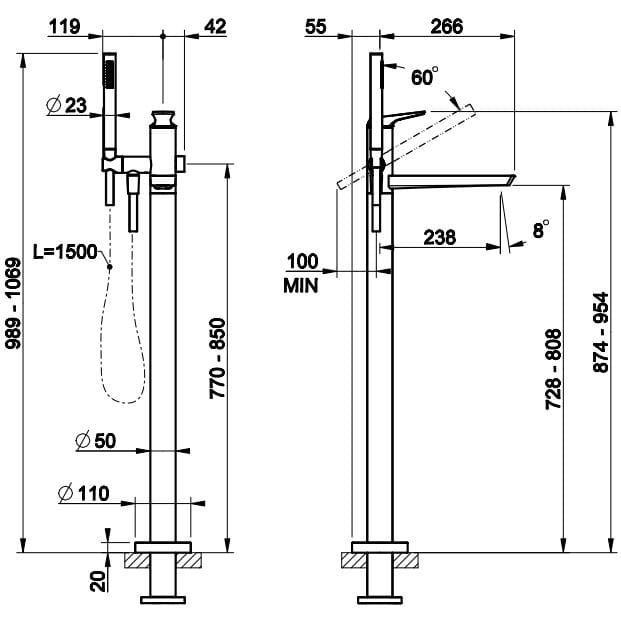 Смеситель для ванны из хромированной латуни Gessi вентилятор ARCH-00025139 - Вид №2
