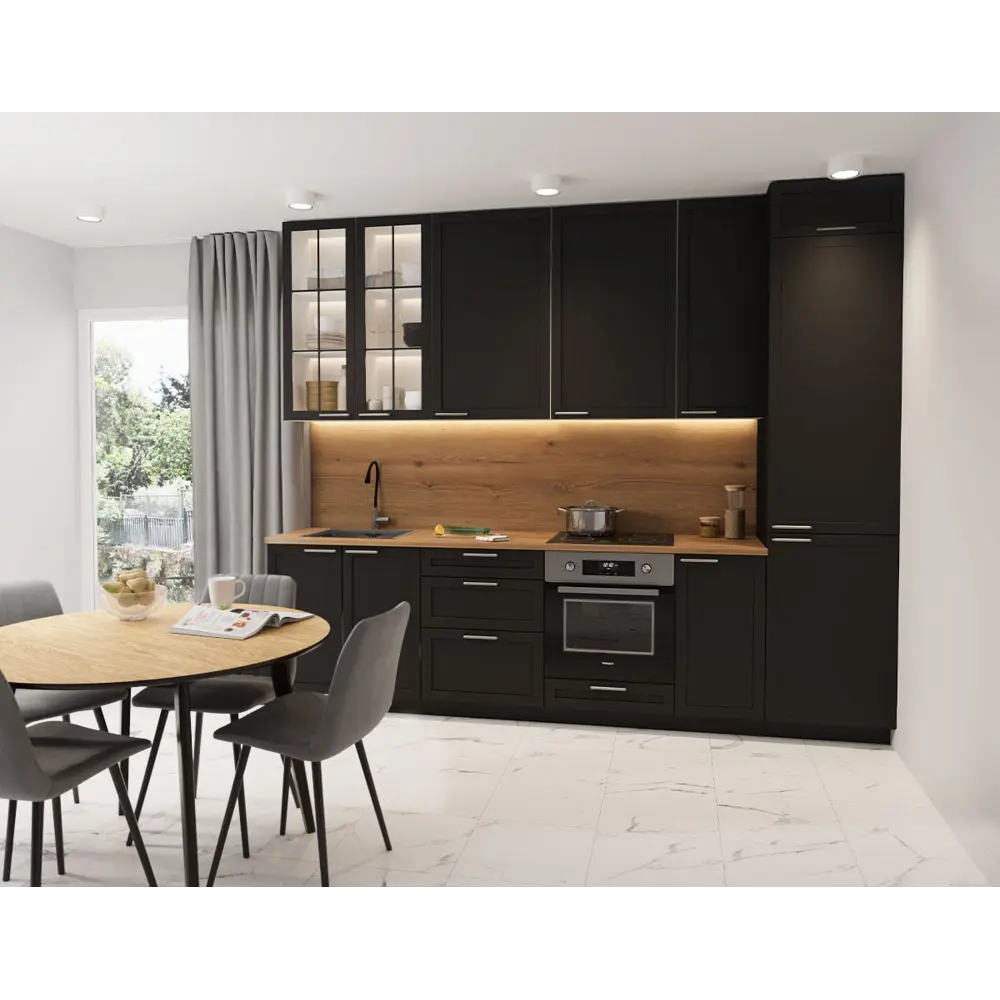 Фасад-витрина кухонного шкафа Ньюпорт 39.7x102.1 см Delinia ID МДФ цвет черный Ньюпорт Черный STLM-2042043 - Вид №1