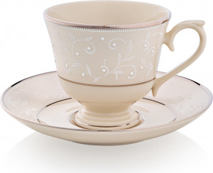 10525125 Lenox Чашка чайно-кофейная с блюдцем Lenox "Чистый жемчуг" 180мл Фарфор костяной